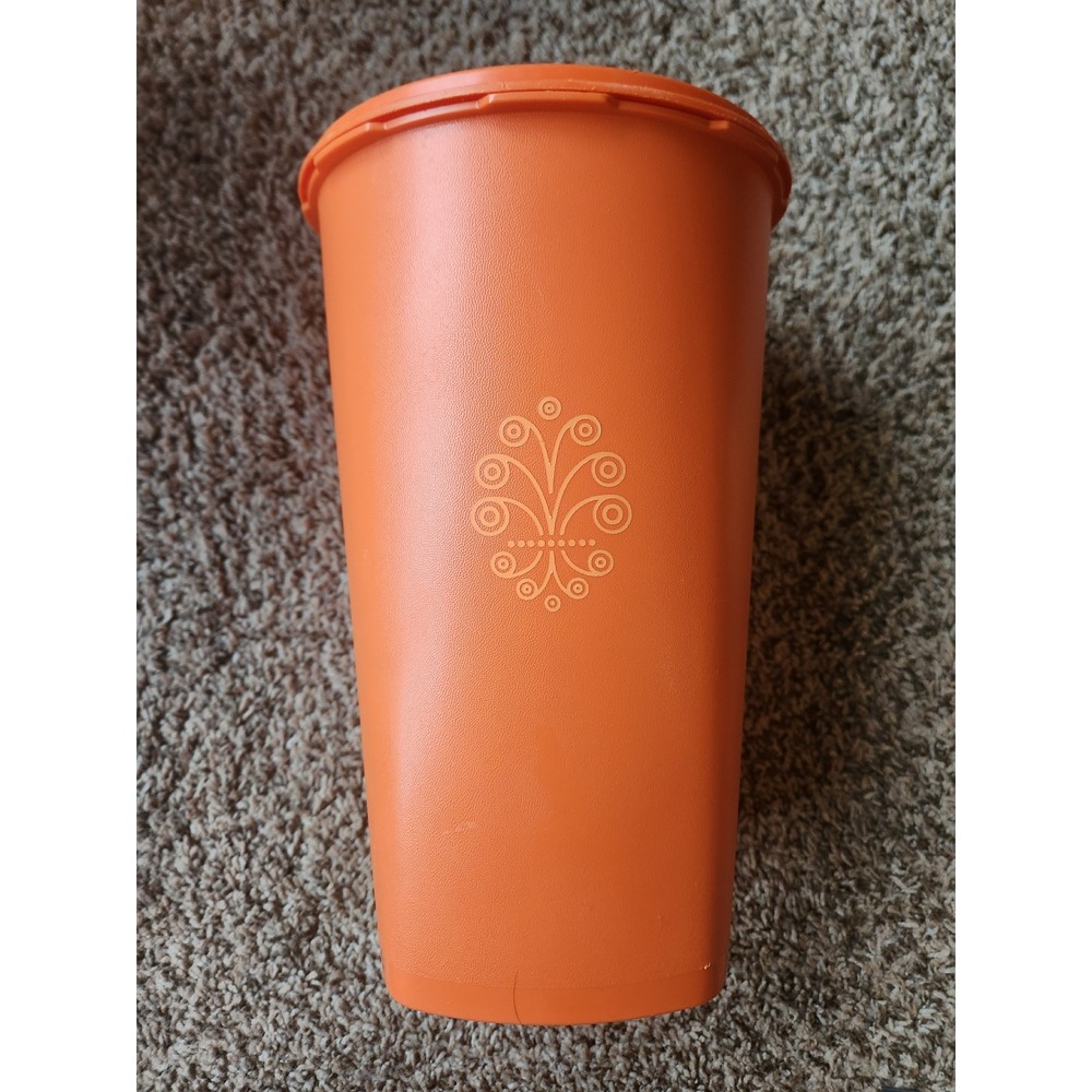 Vintage 70s Retro Tupperware Orange Servalier Canister 1222-8 Sunburst Lid